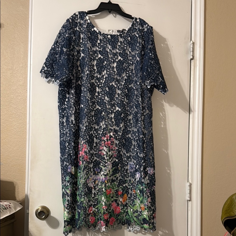 Floral Lace Dress in Blue by Nina Leonard